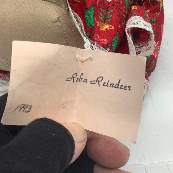 Vtg 1993 Reba Reindeer Plush Stuffed Animal Handmade Ozark Mountain Crafts 16" - Picture 4 of 9